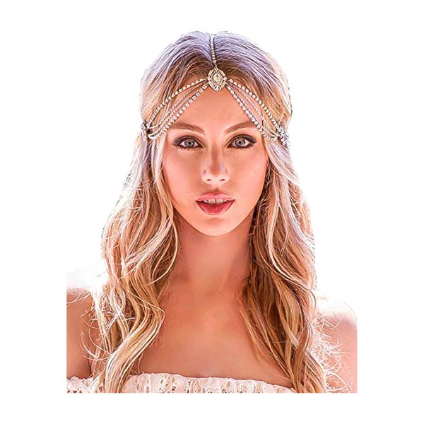NAISKA Gold Crystal Rhinestones Head Chain Hair Jewelry Layered Wedding Crystal Headpiece Dainty Bride Prom Headband Hair Accessories for Women and Girls