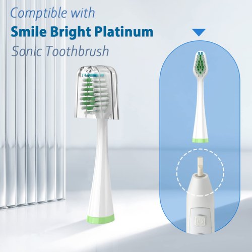 Replacement Brush Heads for Smile Bright Platinum Sonic Electric Toothbrush, Soft Bristles, 4-Pack, with Covers