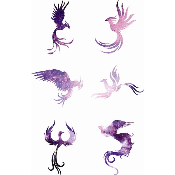 Dopetattoo 6 Sheets Design Temporary Tattoo Phoenix Pink Birds Fake Tattoos Starrynight Neck Arm Chest for Women Adults