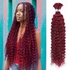Fabimiya Curly Burgundy Braiding Human Hair 100g 18 Inch 99J Burgundy Deep Water Wave Bulk Human Hair for Braiding No Weft Brazilian Virgin Deep Curly Human Hair Extensions for Boho Braids