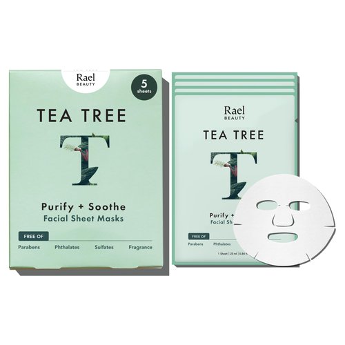 Rael Face Mask Skin Care, Tea Tree Face Masks - Bamboo Facial Sheet Mask with Tea Tree Oil and Fruit Extracts, All Skin Types (Tea Tree, 5 Sheets)