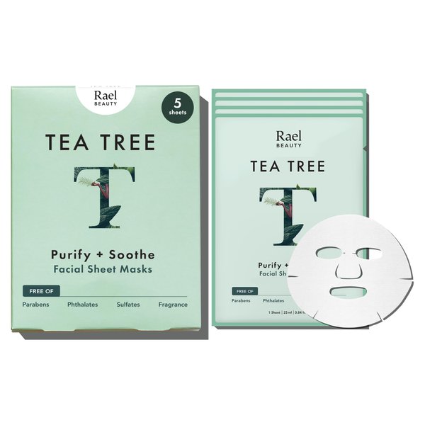 Rael Face Mask Skin Care, Tea Tree Face Masks - Bamboo Facial Sheet Mask with Tea Tree Oil and Fruit Extracts, All Skin Types (Tea Tree, 5 Sheets)