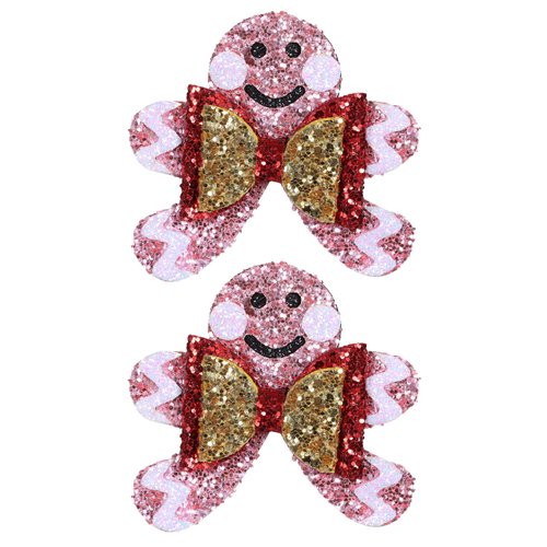 3" Glitter Pink Christmas Gingerbread Man Hair Bows Alligator Hair Clip Barrettes Great Gingerbread Man Gifts Funny Cute Xmas Tree Decor Accessory for Teens Toddler Girls Child