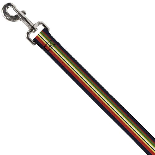 Dog Leash Stripes Navy Red Yellow Black White Green 4 Feet Long 0.5 Inch Wide