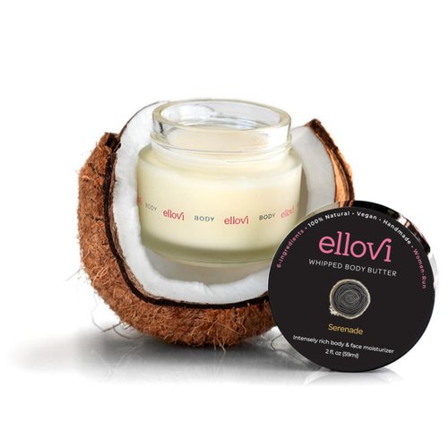 Ellovi All-Natural Luxuriously Whipped Body Butter - Serenade - 100% Nut Free - Made With Just 6 Vegan Ingredients - Ultra-Rich 100% Plant-Based Hydrating Moisturizer For Naturally Healthy Skin