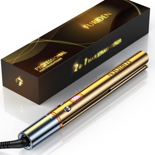 FURIDEN Hair Straightener and Curler 2 in 1, Flat Iron Curling Iron in One, Flat Iron Hair Straightener, No Frizz | Long-Lasting Finish