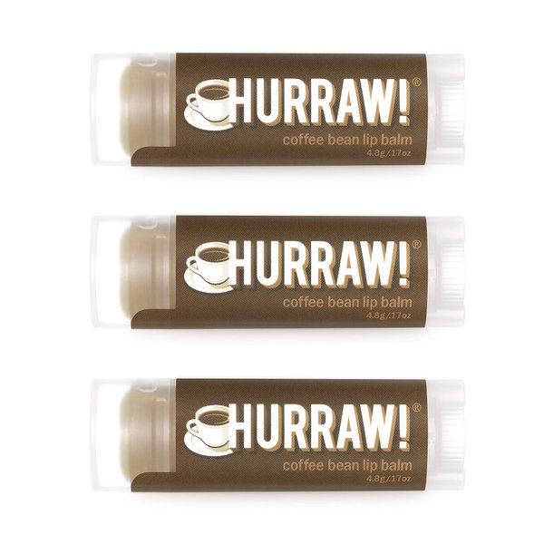 Hurraw! Coffee Bean Lip Balm, 3 Pack: Organic, Certified Vegan, Cruelty and Gluten Free. Non-GMO, 100% Natural Ingredients. Bee, Shea, Soy and Palm Free. Made in USA