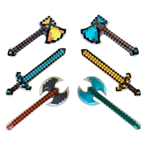 Inflatable Weapons - Diamond Swords, Axes & Hatchet - Mine Pixel Craft - Blow Up Party Favors - Gift Bags - Pool Parties - Costumes - For Boys & Girls - 6 Pack, 2 Each