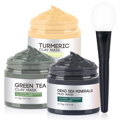 DUNTAIL Turmeric Vitamin C Face Mask Set, Dead Sea Mud Mask & Green Tea Clay Mask for Deep Cleansing, Oil Control, Pore Minimizing, Acne Reduction | 2.5 OZ Each