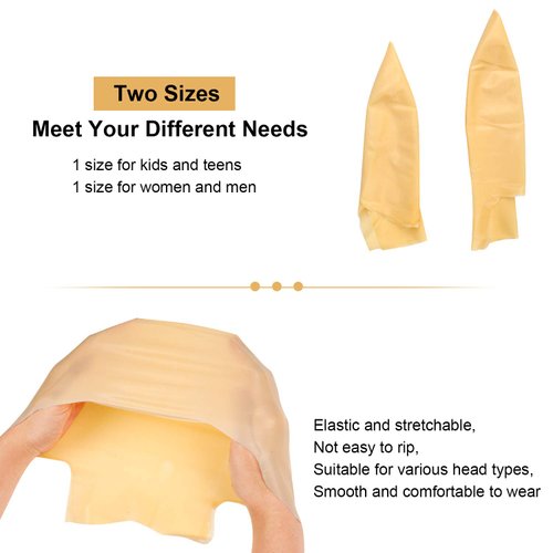 Syhood 4 Packs Halloween Bald Caps Makeup Latex Bald Head Wig Cap Bald Hat Costume Accessories for Women Men Adults(Beige,Classic)