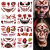 Boxkat 8 Sheets Halloween Face Tattoo Stickers Scary Wound Prank Waterproof Temporary Tattoo Stickers Horror Face Decals Fake Tattoos for Halloween Cosplay Makeup Party Decoration Supplies, Red