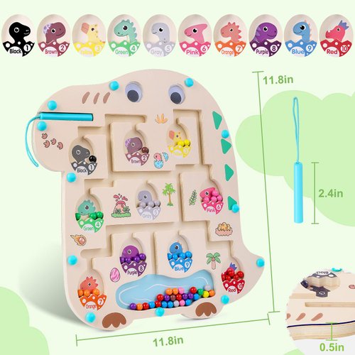 Lasoba Dinosaur Toys for Kids 3-5, Magnetic Color and Number Maze, Toddler Toys for Ages 2-4, Montessori Learning Toys for Toddlers, 2 3 4 5 Year Old Birthday Gifts for Girls and Boys