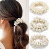 Fashey Pearl Hair Ties Flower Elastic Ponytail Holder Rhinestone Hair Scrunchies 3 Pcs Pearls Hair Accessories for Women (Type A)