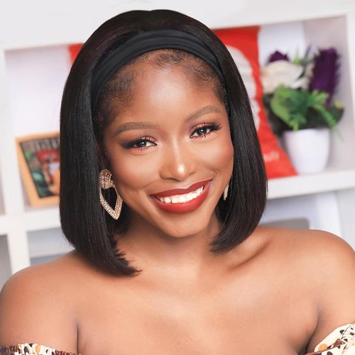 Headband Wig Human Hair Wigs for Black Women Straight Bob Human Hair Headband Wigs None Lace Wig Glueless Short Bob Wigs 100% Brazilian Virgin Hair Wear and Go Wigs Natural Color 10 Inch