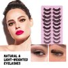 PearlGirl False Eyelashes Russian Strip Lashes D Curl Fluffy Wispy Natural Cat Eye Look Like Fake Eyelash Extensions 10 Pairs Multipack (D Curl- 5 Styles01)