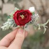 Fangsen Silver Wedding Red Rose Flower Hair Comb Boho Hair Accessory for Bridals