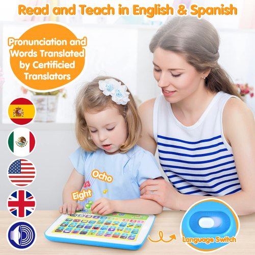 Bilingual Spanish & English Learning Toys for Toddlers 1-3, Kids Interactive Learning Tablet, Childrens Alphabet ABC / Words / Numbers / Colors Learning Pad, Education Toy for Babies 24 Month+