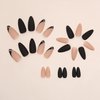 Fall Press on Nails Medium Fake Nails, LPOODDNU Winter Press on Nails Almond Shape False Nail Tips Black Nude Glue on Nails Cute Stick on Nails French Manicure Decorations for Women, 24Pcs