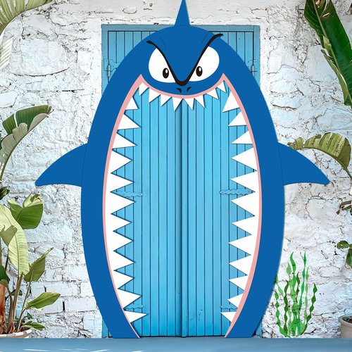 Shark Party Decorations 69 x 96 Shark Backdrop Shark Birthday Party Decoration Shark Attack Cruise Door Decorations White Blue Card Paper Decoration