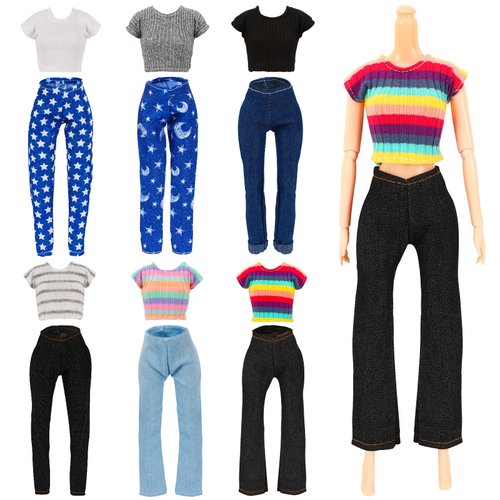 UPINS 12 Pcs Doll Clothes Girls Doll Accessories for 11.8 Inch Doll Include T-Shirt Pants Regular Outfit Doll Clothing Girl Birthday Gift