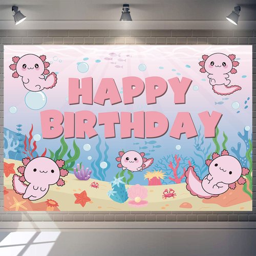 7x5ft Axolotl Birthday Backdrop Banner Axolotl Happy Birthday Backdrop for Girls Kids Axolotl Birthday Decorations Photography Background Axolotl Party Supplies Party Favors