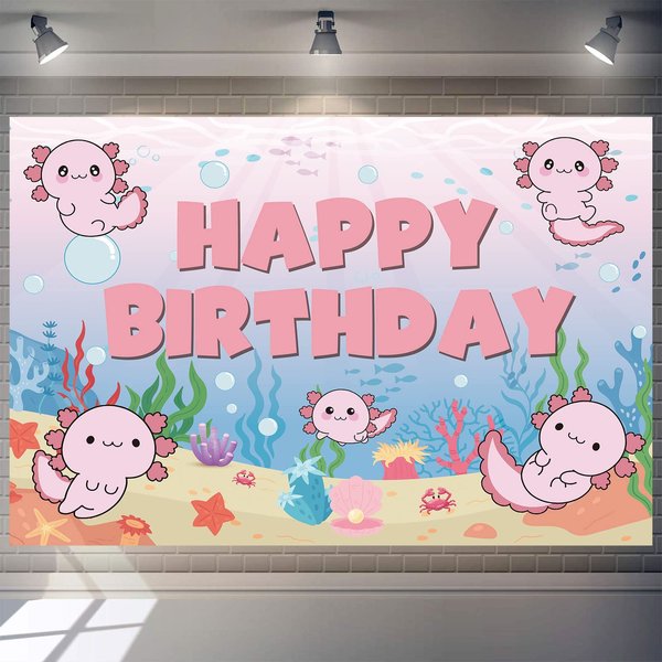 7x5ft Axolotl Birthday Backdrop Banner Axolotl Happy Birthday Backdrop for Girls Kids Axolotl Birthday Decorations Photography Background Axolotl Party Supplies Party Favors