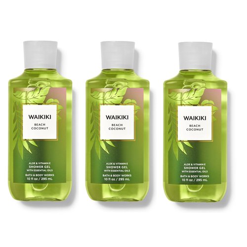 Bath & Body Works WAIKIKI BEACH COCONUT Value Pack - Lot of 3 Shower Gel - Full Size,GREEN