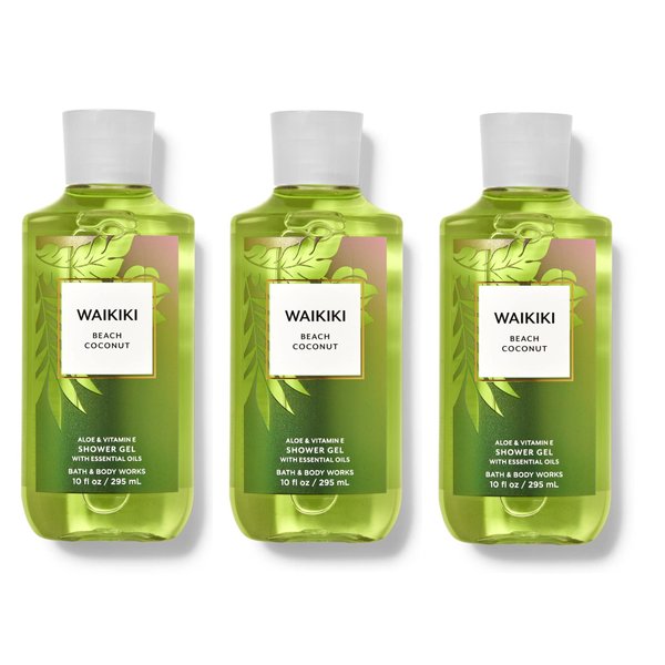Bath & Body Works WAIKIKI BEACH COCONUT Value Pack - Lot of 3 Shower Gel - Full Size,GREEN