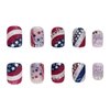 Independence Day False Nails Square Press on Nails Medium Stripe Rhinestones and Stars Design French False Nails Artificial Acrylic Nails Full Cover Glossy Coffin Nails Glue on Nails for Women July 4