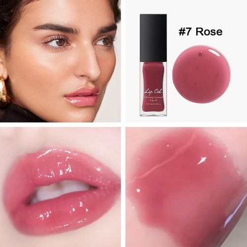 TEEROVA Lip Glow Oil, Hydrating Lip Oil Gloss, No-sticky Moisturizing & Nourishing Lip Plumper Gloss (#7 Rose)