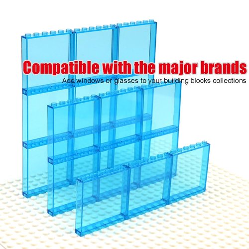 Clear Tranparent Flat Plates Bricks, 24 Pieces and Parts 1x6x5 Classic, Window Bulk Building Blocks Accessories (Transparent) (Transparent Mixed)