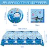WERNNSAI Shark Party Supplies Set-33 Pcs Blue Ocean Birthday Party Decorations Disposable Under The Sea Party Tablecloth Plates Napkins for Boys Baby Shower Ocean Shark Theme Party Serve 16 Guests