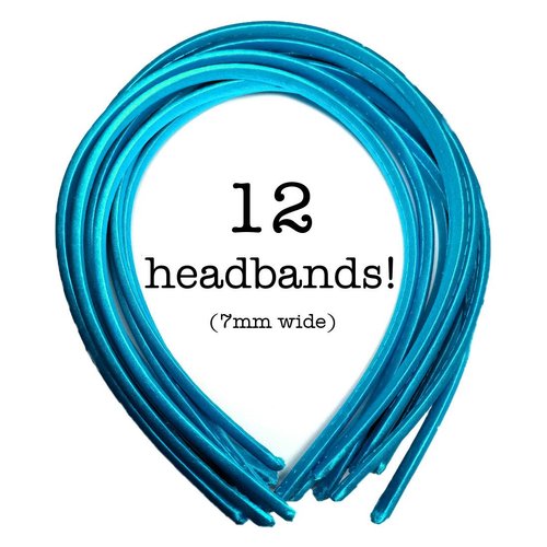 12pc Skinny Satin Headbands - 7mm wide, solid color packs (Turquoise)