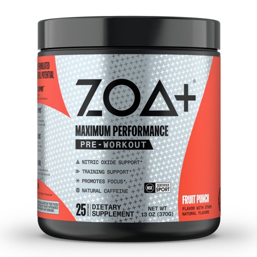 ZOA+ Zero Sugar Pre Workout Powder, Fruit Punch - NSF Certified for Sport with Electrolytes, Creatine, Beta Alanine, Ginkgo Biloba, 200mg Caffeine - 25 Servings