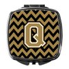 Caroline's Treasures CJ1050-QSCM Letter Q Chevron Black and Gold Compact Mirror Decorative Travel Makeup Mirror for Women Girls Gifts Pocket Makeup Mirror Folding Handheld