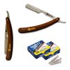 Classic Samurai Stainless Steel Professional Barber Folding Straight Edge Razor Shavette Men's Shaving Kit with 200 Count Lord Single Edge Razor Blades (Brown)