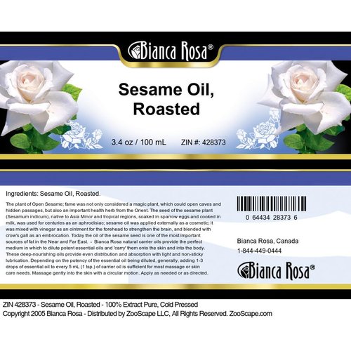 Bianca Rosa Sesame Oil, Roasted - 100% Pure, Cold Pressed (3.40 fl oz, ZIN: 428373) - 2 Pack