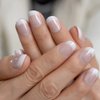 Salon French Nail Tips Short Round Ombre Acrylic French False Nail Set Glittering Nude White Press On Nail Full Cover Fake Artificial Fingernails 24 Ct For Women Girls