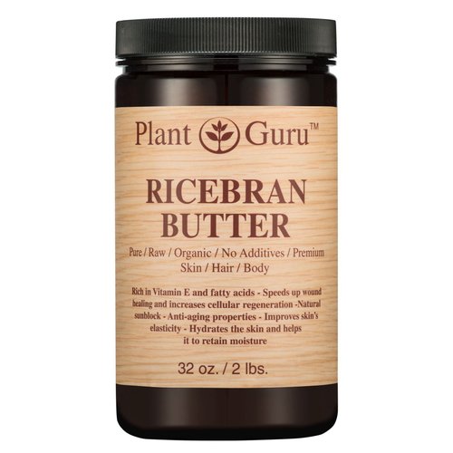 Ricebran Body Butter 32 oz. 100% Pure Raw Fresh Natural Cold Pressed. Skin Body and Hair Moisturizer, DIY Creams, Balms, Lotions, Soaps.
