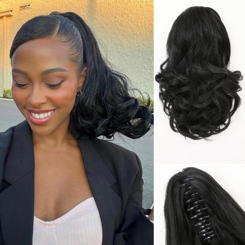 LADY MIRANDA Claw Clip Ponytail Hair Extensions Curly Wavy Ponytail Synthetic Clip in Pony Tails Hairpieces for Women Natural Looking Soft PonyTail Extensions for Black Women