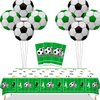 PIXHOTUL Soccer Party Decorations - 3 Pcs Rectangle Soccer Tablecloths, 8 Pcs Foil Soccer Balloons Soccer Field Disposable Table Cover for Sports Event Game Day Soccer Birthday Party Supplies