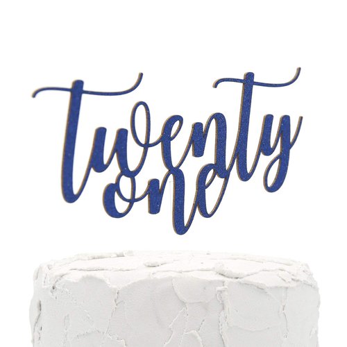 NANASUKO 21st Birthday Cake Topper - twenty one - Double Sided Navy Blue glitter - Premium quality Made in USA
