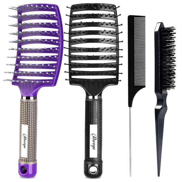 Ravego Hair Brush Set, Detangling Hair Brush for Women Men Kids, Vented Brush for Faster Blow Drying, Curved Brush for Wet Dry Curly Straight Hair