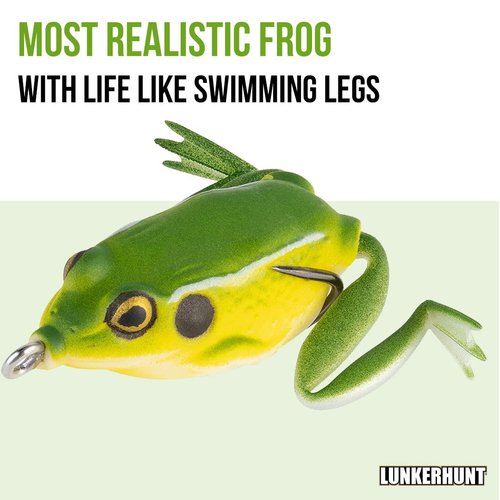 LUNKERHUNT Frog Fishing Lure for Bass Fishing | Pocket Frog Lure 1.75 Inch | Topwater Fishing Lures with Weedless Hooks for Trout, Pike in Saltwater and Fresh Water (Bull Color)