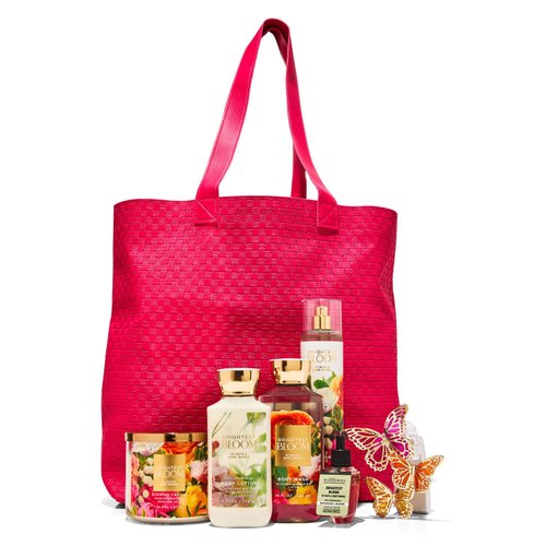 Generic Bath and Body Brightest Bloom Gift set - Body Lotion, Body Wash, Fine Fragrance Mist, Wallflowers Fragrance Refill, Butterfly Trio Plug and 3-wick candle
