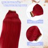 22" Long Straight Red Tape in Human Hair Extensions,Hot Red Tape in Extensions 60grams 20pcs Silky Soft Tape 100% Remy Hair Extensions for Women