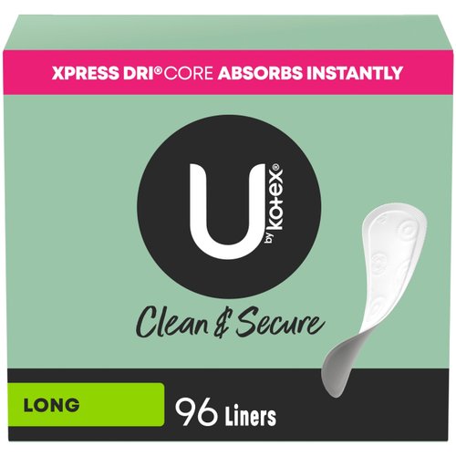 U by Kotex Clean & Secure Panty Liners, Light Absorbency, Long Length, 96 Count (Packaging May Vary)