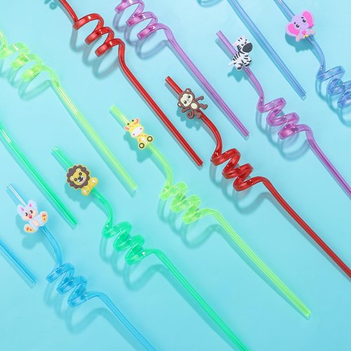 24Pcs Jungle Animal Party Straws for Jungle Animal Party Favors, Animal Themed Party Decorations Reusable Animal Straws for Animal Party Supplies for Kids Boys Girls