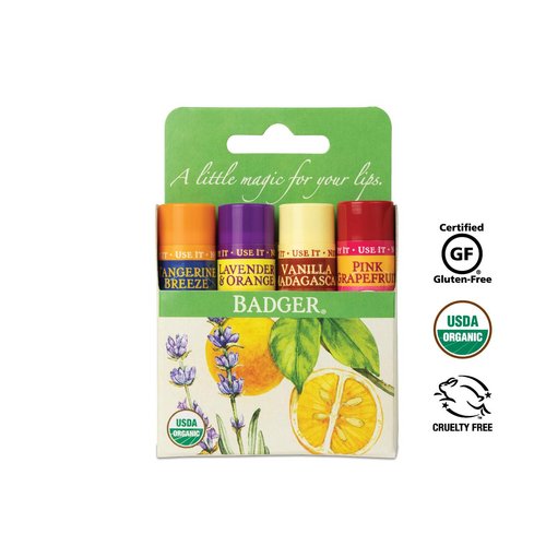 Badger Organic Lip Balm 4 Sticks Gift Set green Pack by grafton International, 2.4 Oz