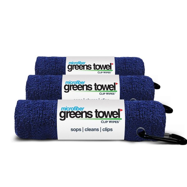 Greens Towel Navy Blue 3 Pack Golf Towel Set for Golf Bags with Clip, Plush Microfiber Nap Fabric, 16x16, The Original (Classic Navy)